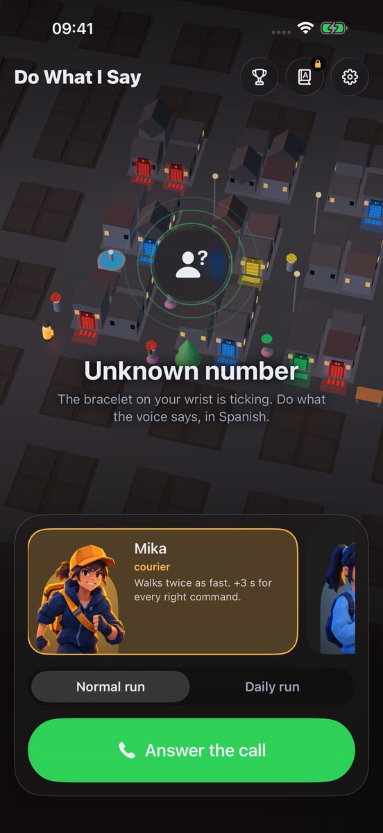 The call screen over the night city