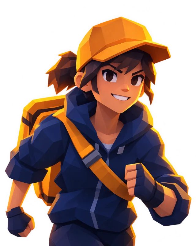 Mika, a courier in an amber cap, mid-sprint