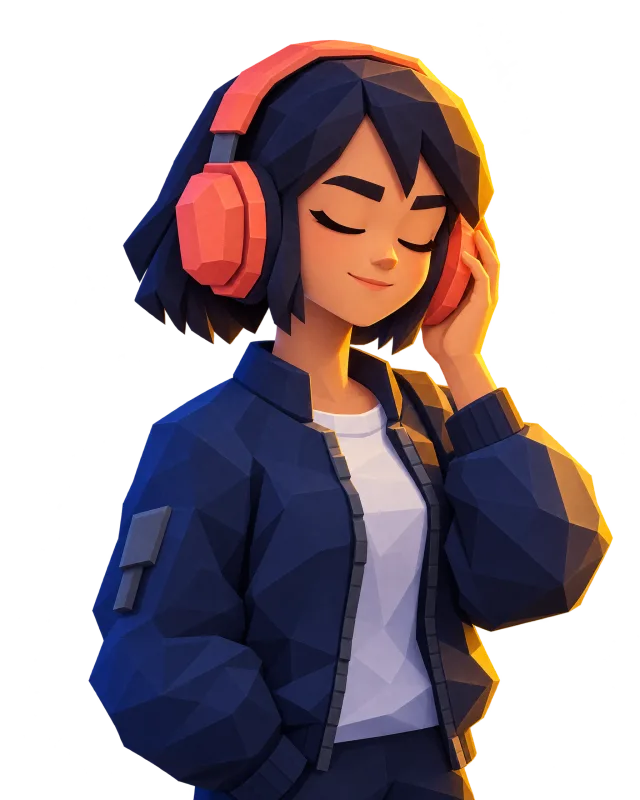 Vera, a radio operator listening in coral headphones