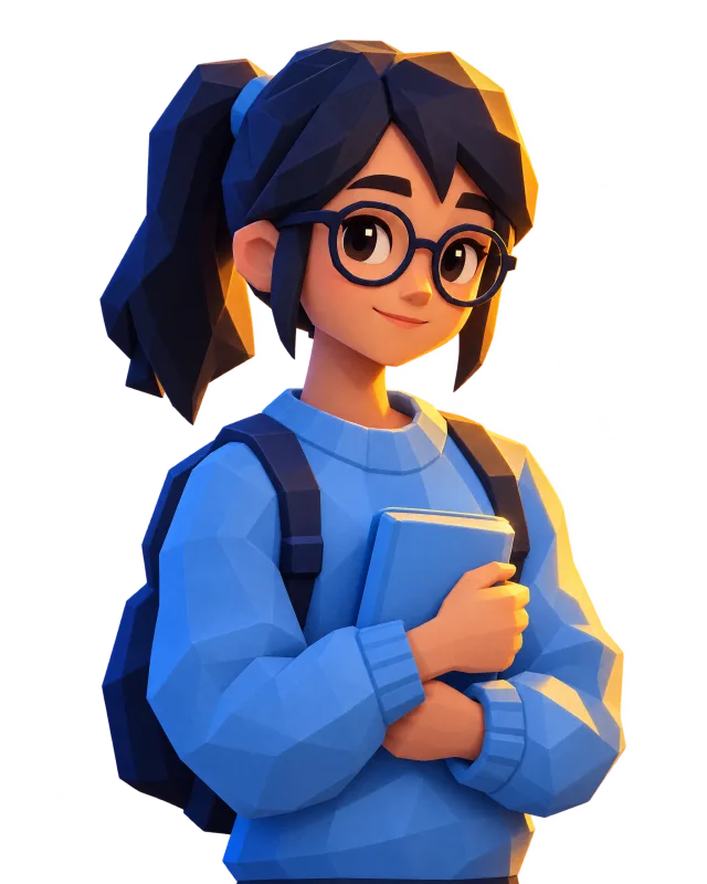 Ana, a student in glasses holding a dictionary